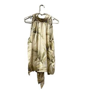 Rachel Zoe Olive Green Palm Print Silk Halter Blouse